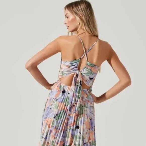 Blythe Floral Plisse Midi Dress - Size Small  CORAL MULTI - Picture 2 of 6